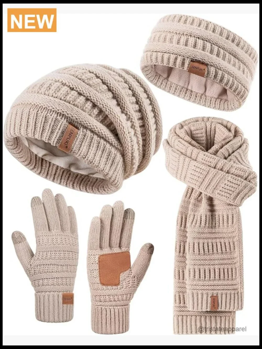 Winter Beanie Hat Scarf Gloves Headband Set, Slouchy Knit Touchscreen Gloves
